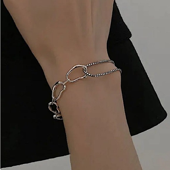 Sterling Silver Minimalist Bracelet, Irregular, Geometric, Dainty, Trendy - Picture 3 of 10